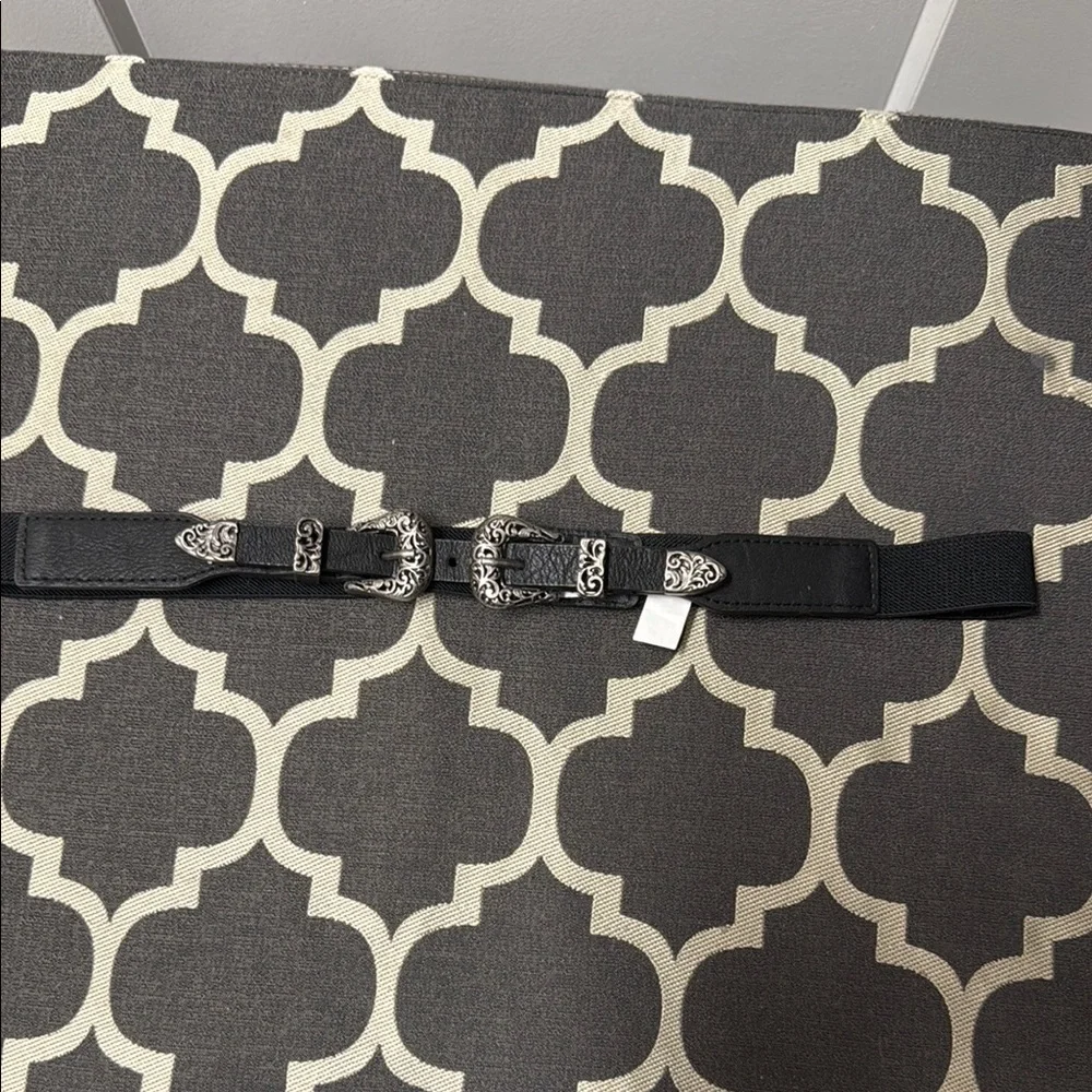 Black Leather Belt with Silver Buckle